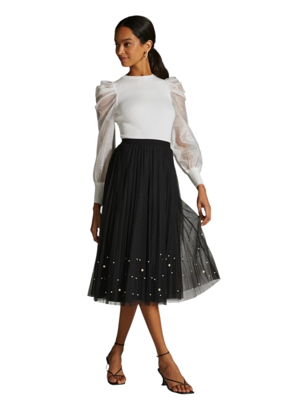 Dolan Womens White Ethereal Romantic Chic Ribbed Sheer Puff Sleeve Top Medium